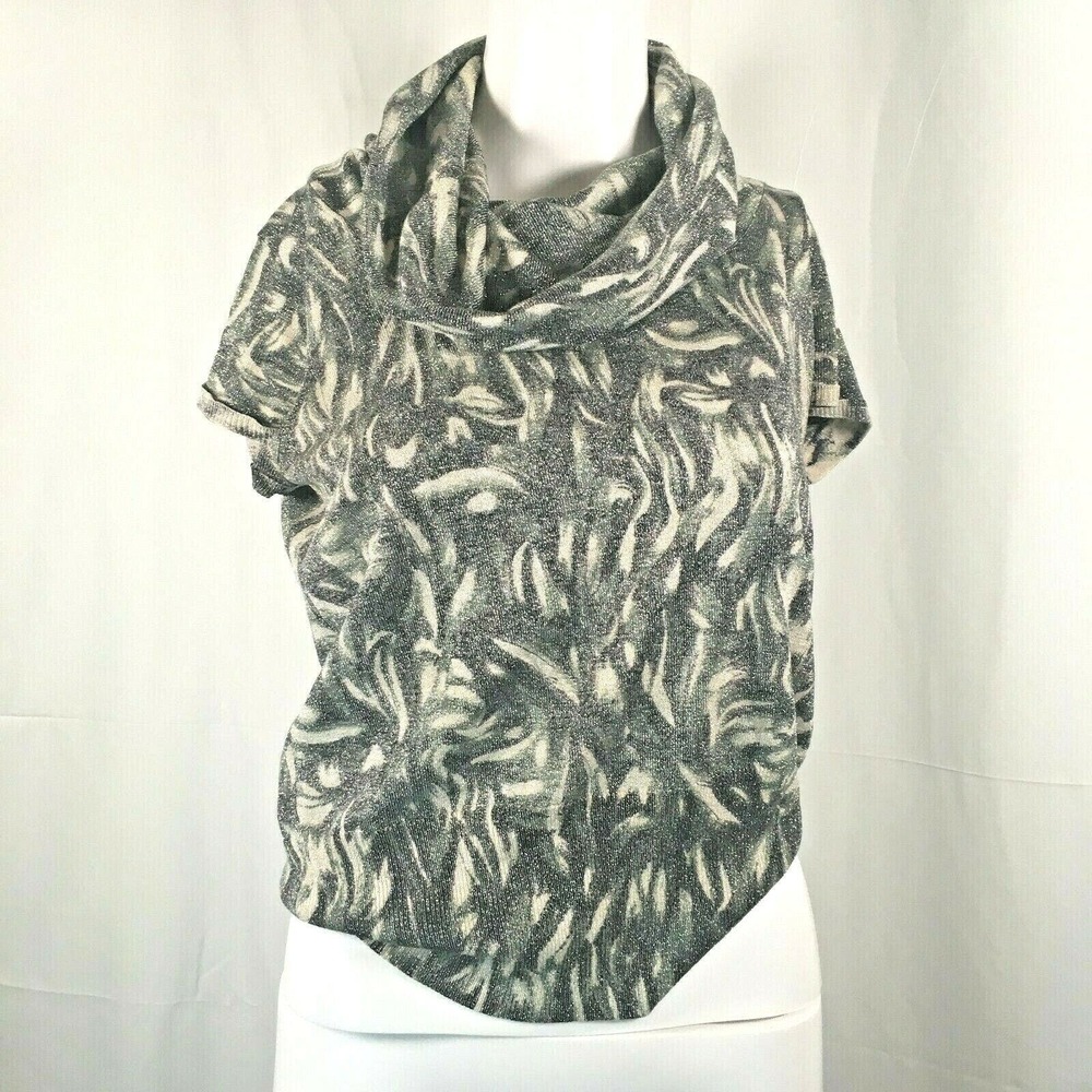 Chelsea & Theodore Sweater Womens Sz S Gray Metallic Silk Blend Cowl Neck‎